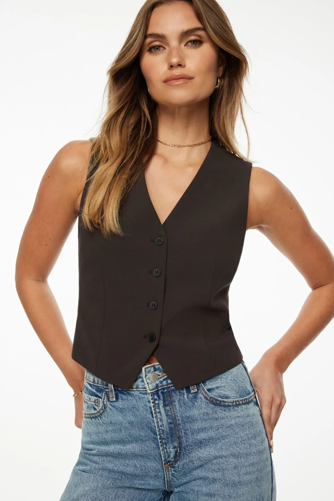 Blazers & Vests | Matching Sets-Dynamite Millie Tailored Four Button Vest Brown