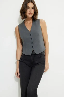 Blazers & Vests | Vests-Dynamite Millie Tailored Vest Gray