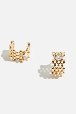 Earrings-Dynamite Mini Chain Gem Huggie Earrings White