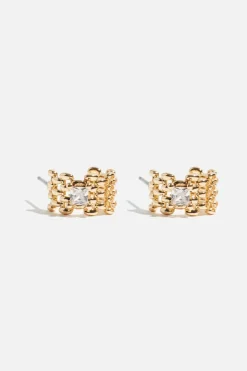 Earrings-Dynamite Mini Chain Gem Huggie Earrings White