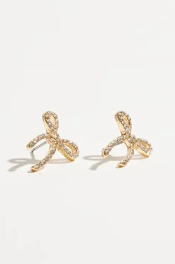 Earrings-Dynamite Mini Gem Bow Earrings White