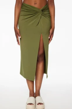 Skirts-Dynamite Naia Sculpt Midi Skirt With Slit Green