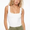 Tees & Tanks | Bodysuits-Dynamite Nessa Sculpt Sleeveless Bodysuit White