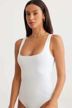 Tees & Tanks | Bodysuits-Dynamite Nessa Sculpt Sleeveless Bodysuit White