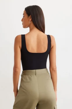 Tees & Tanks | Bodysuits-Dynamite Nessa Sculpt Sleeveless Bodysuit Black