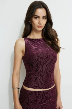Tees & Tanks | Matching Sets-Dynamite Nola Boat Neck Burnout Tank Top Burgundy