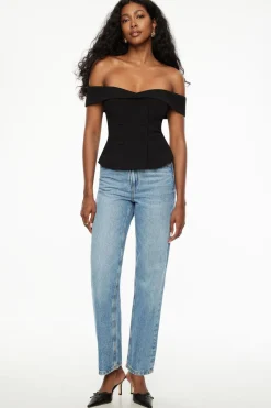 Blouses & Tops | Blouses & Tops-Dynamite Off Shoulder Buttoned Vest Black
