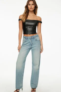 Tees & Tanks | Online Exclusives-Dynamite Off Shoulder Faux Leather Top Black
