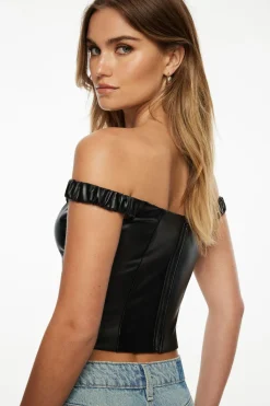 Tees & Tanks | Online Exclusives-Dynamite Off Shoulder Faux Leather Top Black