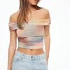 Tees & Tanks | Tees & Tanks-Dynamite Off Shoulder Floral Mesh Top Pink