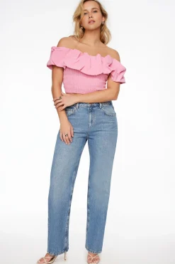 Blouses & Tops | Blouses & Tops-Dynamite Off Shoulder Gathered Linen Top PINK