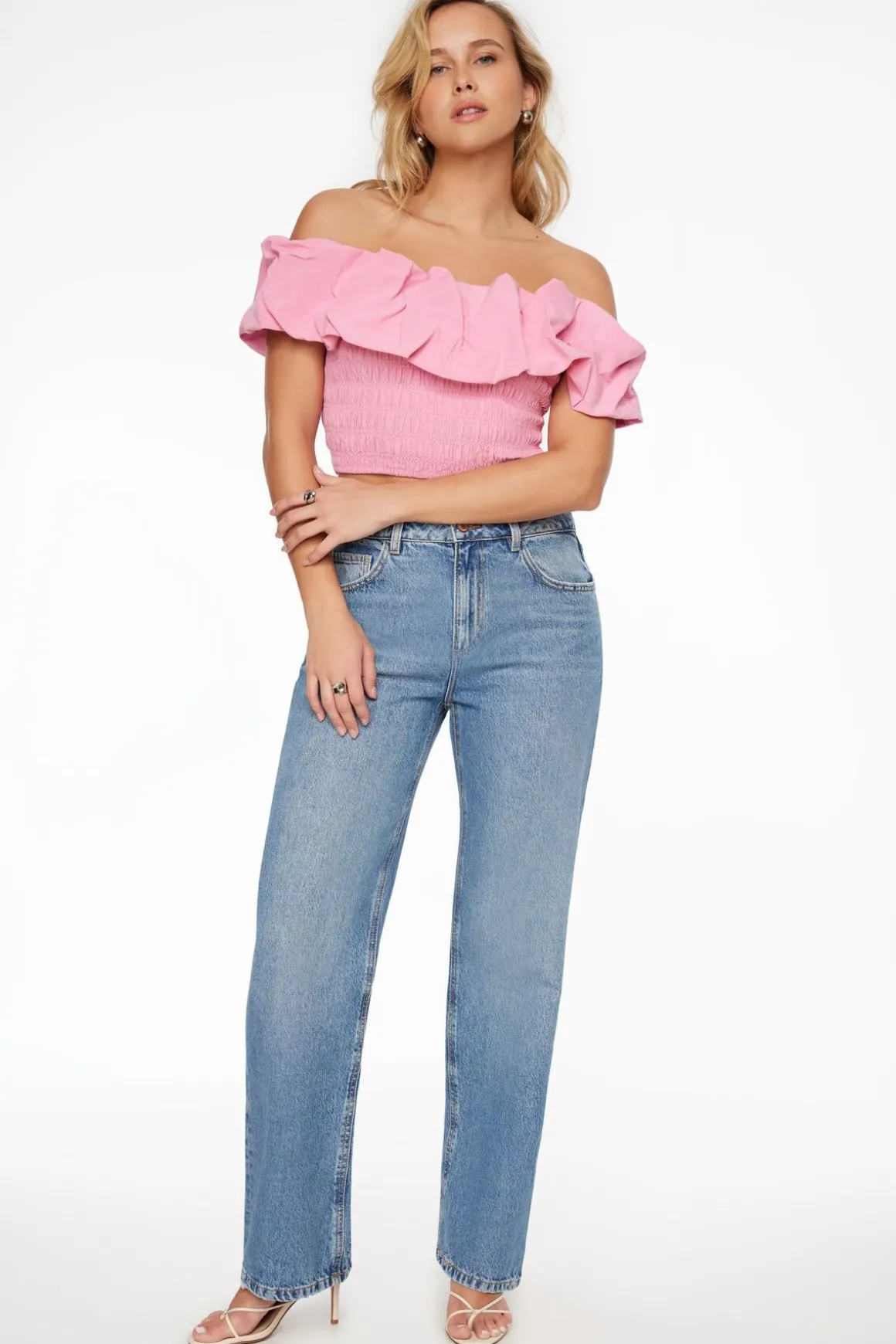 Blouses & Tops | Blouses & Tops-Dynamite Off Shoulder Gathered Linen Top PINK