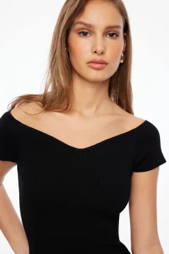 Dresses & Jumpsuits | Mini Dresses-Dynamite Off Shoulder Knit Mini Dress Black