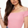 Tees & Tanks | Sleeveless Tops-Dynamite Off Shoulder Popcorn Textu Top Red