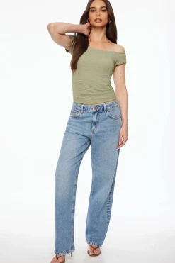 Tees & Tanks | Sleeveless Tops-Dynamite Off Shoulder Popcorn Textured Top Green