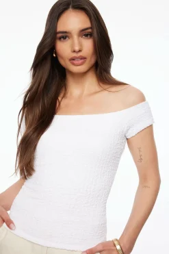 Tees & Tanks | Sleeveless Tops-Dynamite Off Shoulder Popcorn Textured Top White