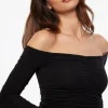 Tees & Tanks | Tees & Tanks-Dynamite Off Shoulder Ruched Top Black