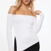 Tees & Tanks | Long Sleeve Tops-Dynamite Off Shoulder Tunic Slit Top White