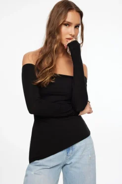 Tees & Tanks | Tees & Tanks-Dynamite Off Shoulder Tunic Slit Top Black