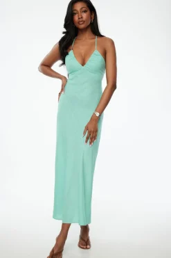 Dresses & Jumpsuits | Midi & Maxi Dresses-Dynamite Open Back Linen Halter Dress Green