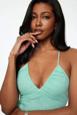 Dresses & Jumpsuits | Midi & Maxi Dresses-Dynamite Open Back Linen Halter Dress Green