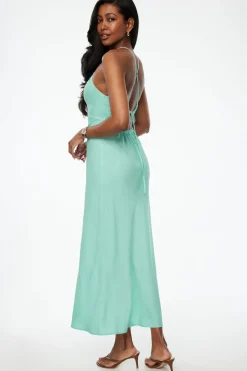 Dresses & Jumpsuits | Midi & Maxi Dresses-Dynamite Open Back Linen Halter Dress Green