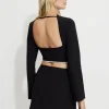 Blouses & Tops | Matching Sets-Dynamite Open Back Rhinestone Long Sleeve Top Black