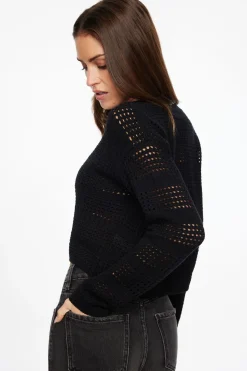 Sweaters & Cardigans | Sweaters-Dynamite Open Knit Crewneck Sweater Black