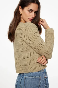 Sweaters & Cardigans | Sweaters-Dynamite Open Knit Crewneck Sweater Brown