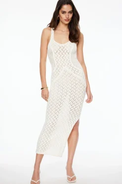 Dresses & Jumpsuits | Midi & Maxi Dresses-Dynamite Open Knit V-Neck Maxi Dress White