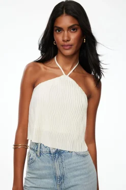 Tees & Tanks | Sleeveless Tops-Dynamite Open-Back Halter Top White