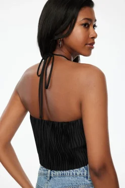 Tees & Tanks | Sleeveless Tops-Dynamite Open-Back Halter Top Black