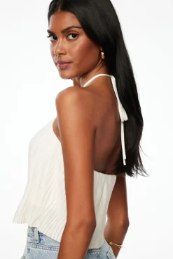 Tees & Tanks | Sleeveless Tops-Dynamite Open-Back Halter Top White