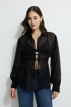 Blouses & Tops | Blouses & Tops-Dynamite Organza Flyaway Blouse Black