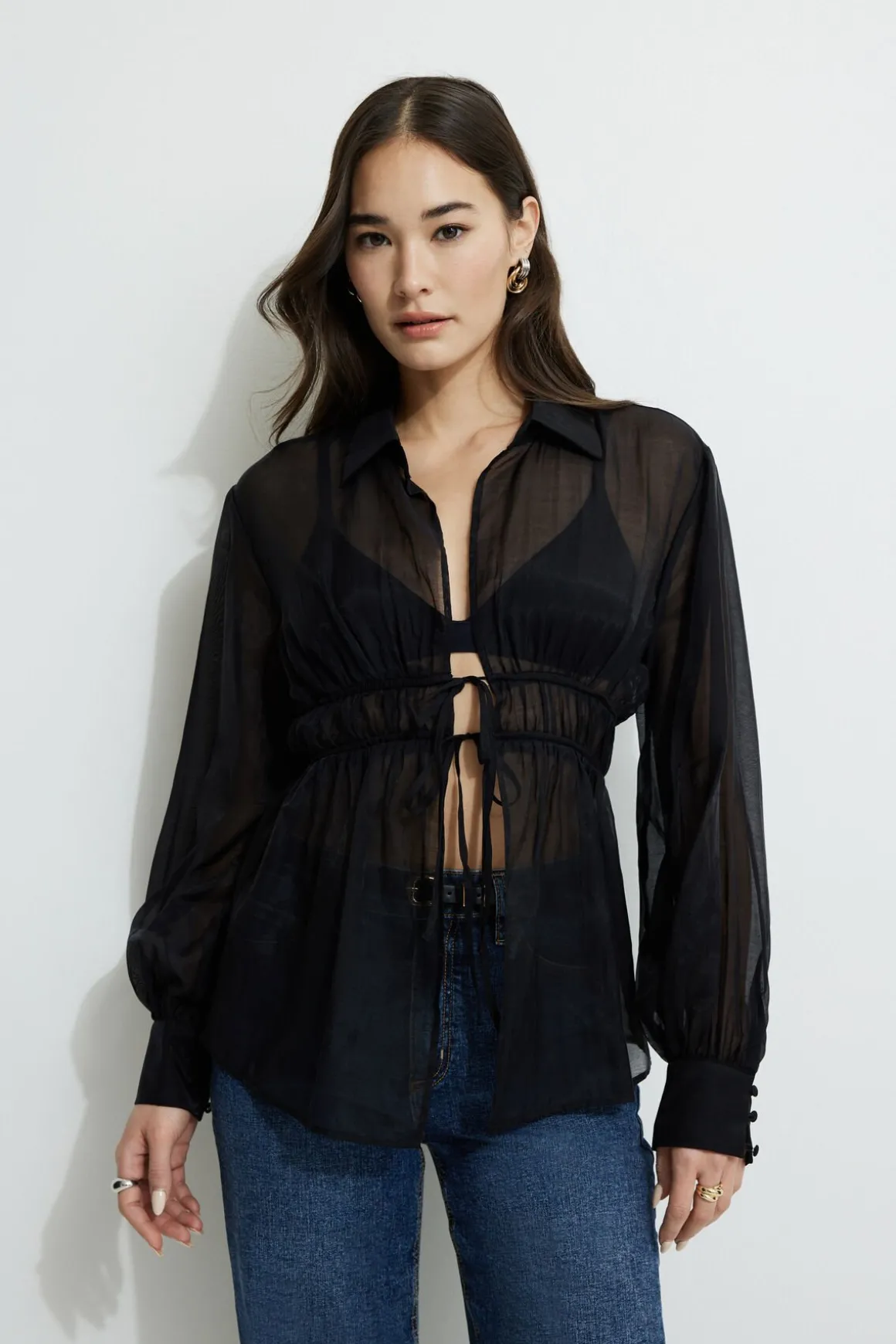 Blouses & Tops | Blouses & Tops-Dynamite Organza Flyaway Blouse Black