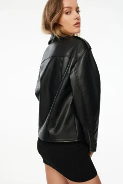 Coats & Jackets | Classic Coats-Dynamite Oversized Faux Leather Biker Jacket Black
