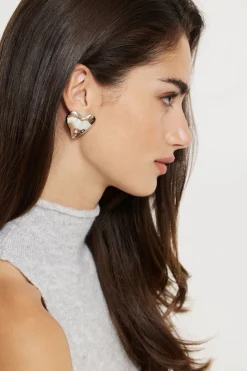Earrings-Dynamite Oversized Hammered Heart Earrings Gray