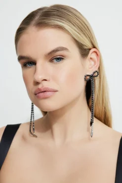Earrings-Dynamite Oversized Hanging Gem Bow Earrings Black