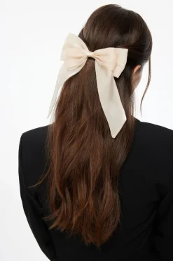 Hair Accessories-Dynamite Oversized Organza Bow Hair Clip White