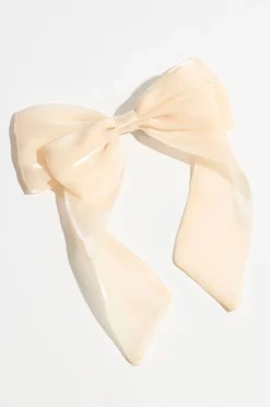 Hair Accessories-Dynamite Oversized Organza Bow Hair Clip White