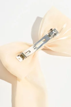Hair Accessories-Dynamite Oversized Organza Bow Hair Clip White