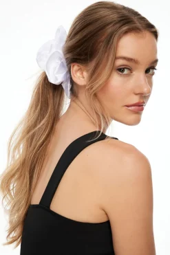 Hair Accessories-Dynamite Oversized  Satin Scrunchie White