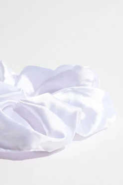 Hair Accessories-Dynamite Oversized  Satin Scrunchie White