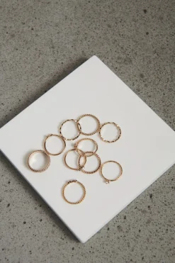 Rings-Dynamite 10-Pack Delicate Gem & Pearl Rings Yellow