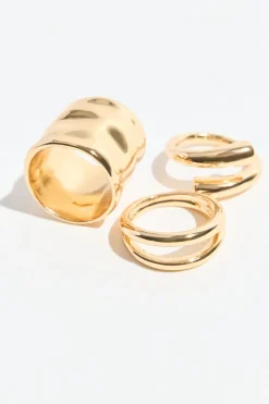 Rings-Dynamite 3-Pack Hammered Band Rings Yellow