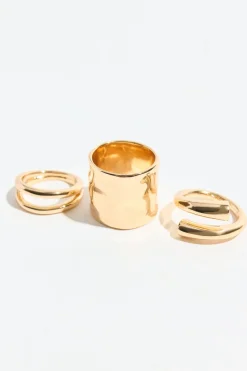Rings-Dynamite 3-Pack Hammered Band Rings Yellow