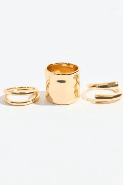 Rings-Dynamite 3-Pack Hammered Band Rings Yellow