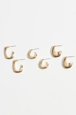 Earrings-Dynamite 3-Pack Mini Oblong Hoops Yellow
