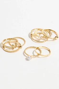 Rings-Dynamite 9-Pack Mini Pearl & Gem Rings White
