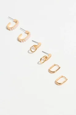 Earrings-Dynamite 3-Pack Oblong Pearl Hoop Earrings White